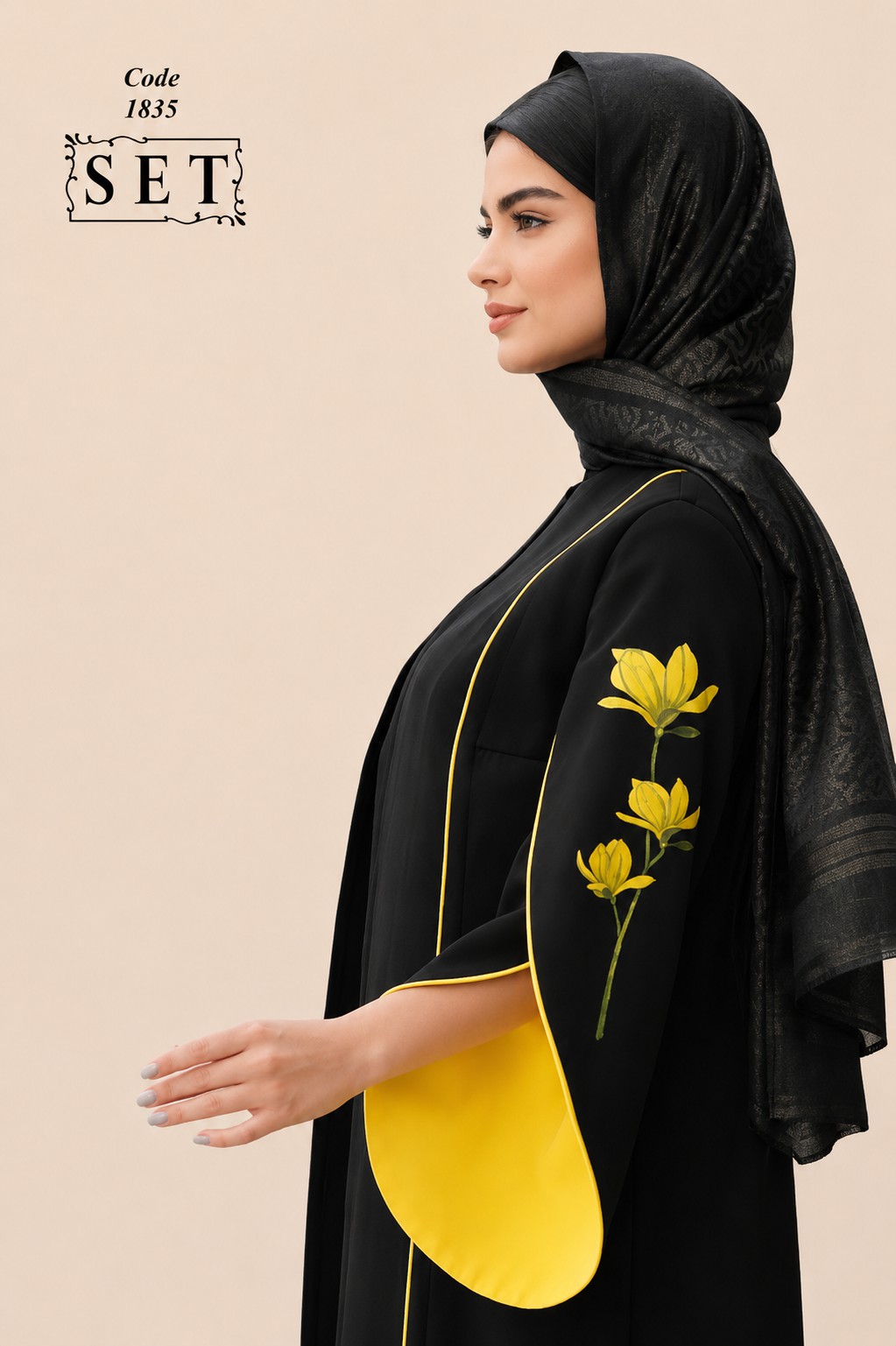 مانتو مجلسی کرپ مدل لوتوس رنگ زرد برند SET
