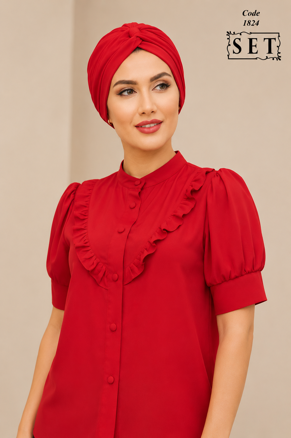 شومیز مدل زمرد رنگ قرمز لاکی برند SET