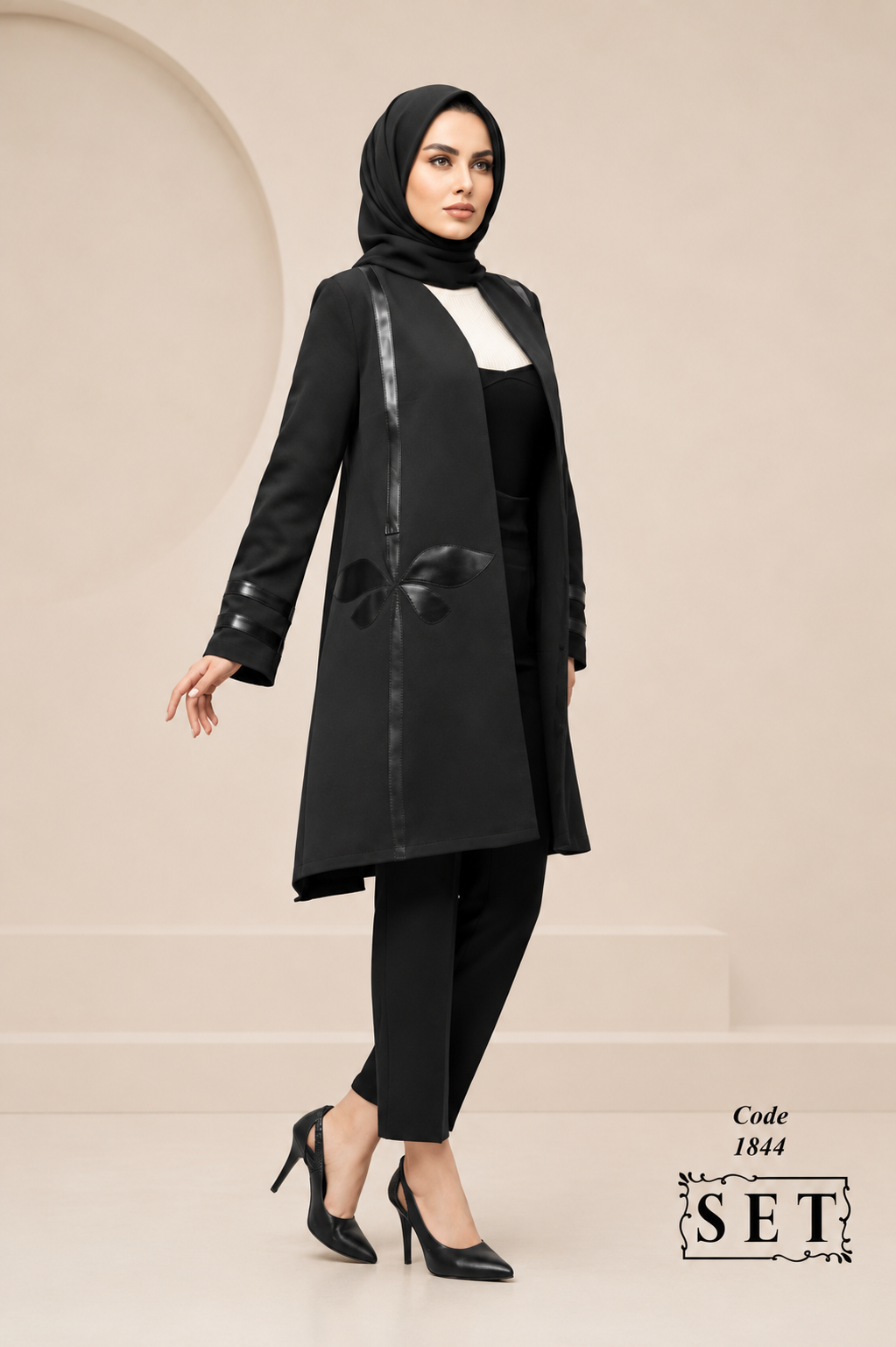 مانتو مدل سنجاقک رنگ مشکی برند SET