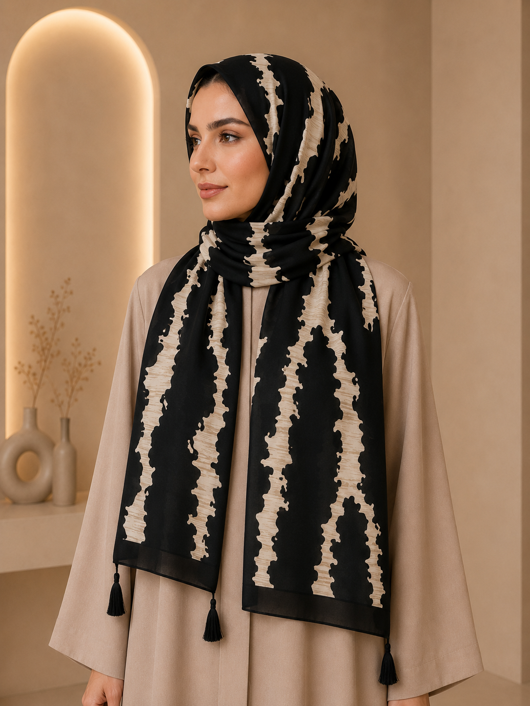 شال روزمره طرح رعد رنگ مشکی