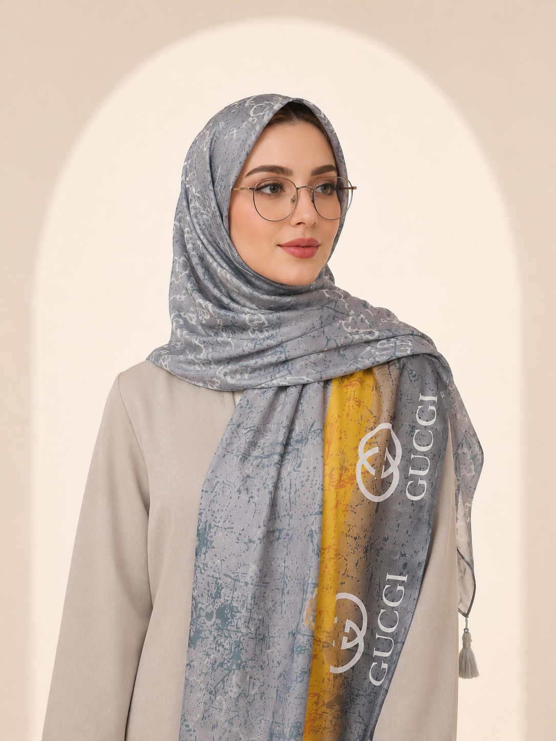 شال گوچی رنگ طوسی زرد