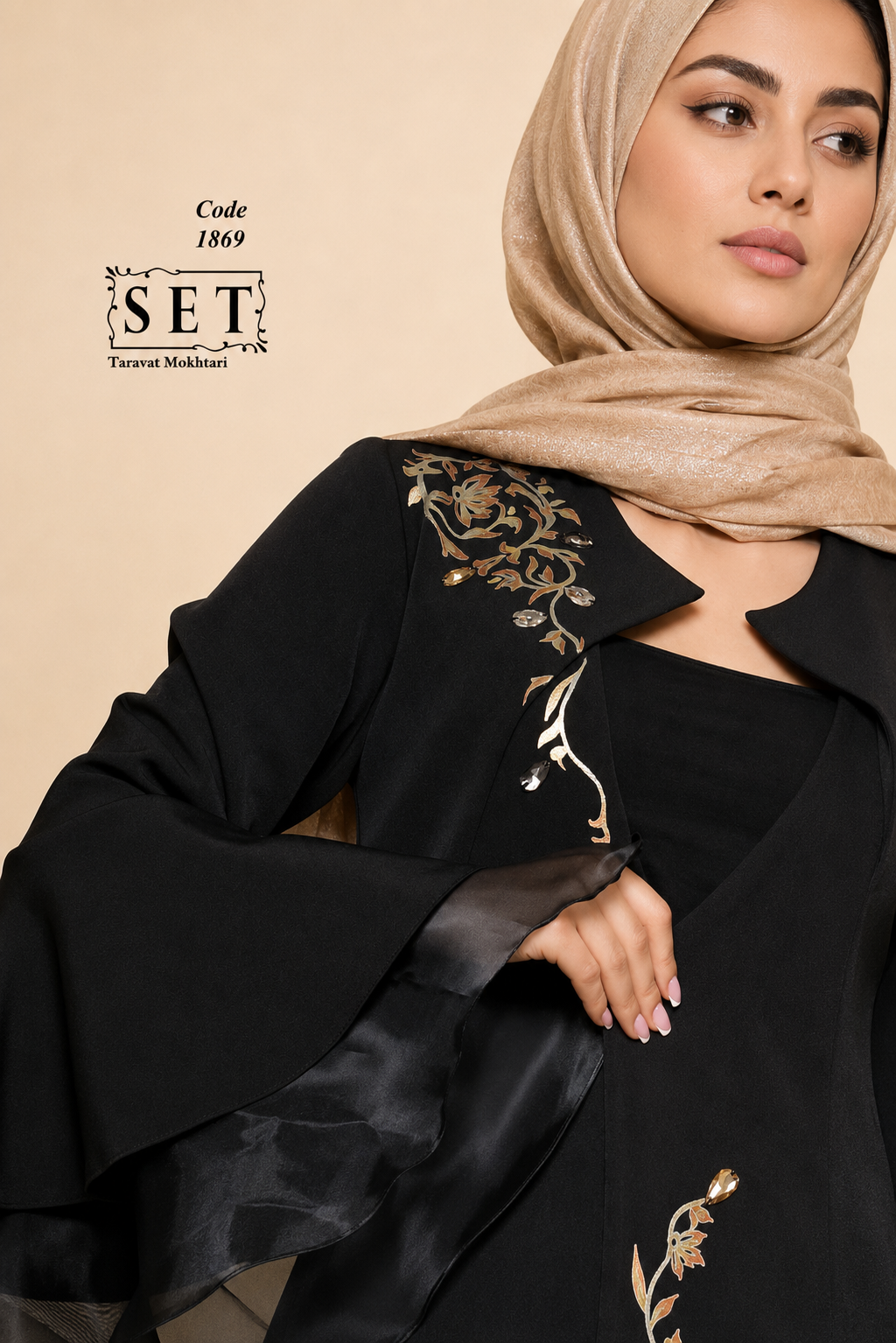 مانتو مجلسی مدل گندم رنگ مشکی برند SET
