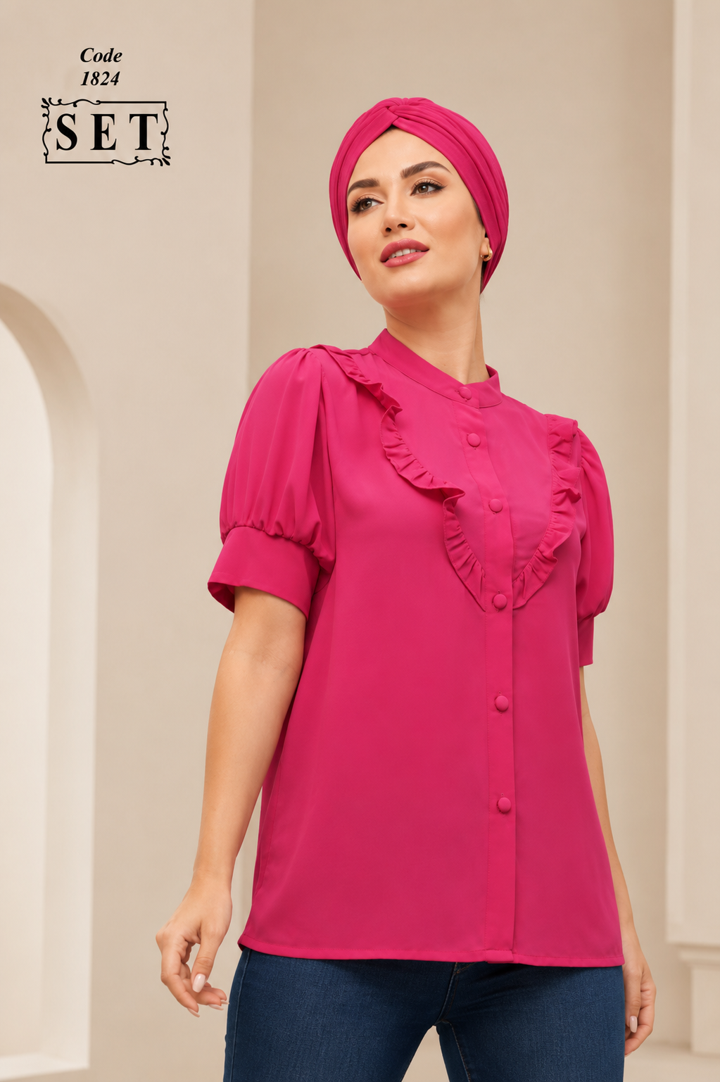شومیز مدل زمرد رنگ سرخابی برند SET