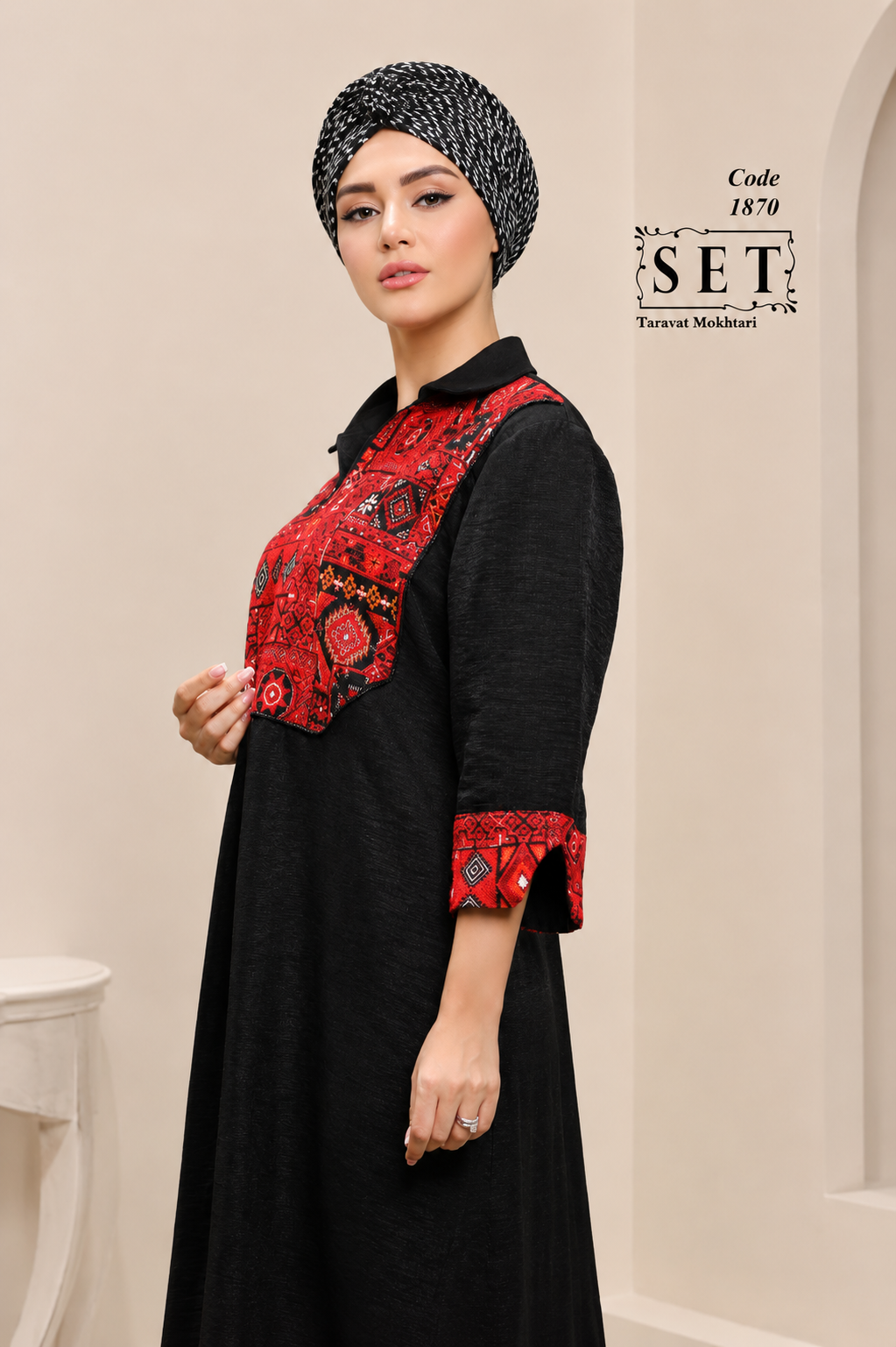 کفتان سوزندوزی مدل ماریا رنگ مشکی برند SET