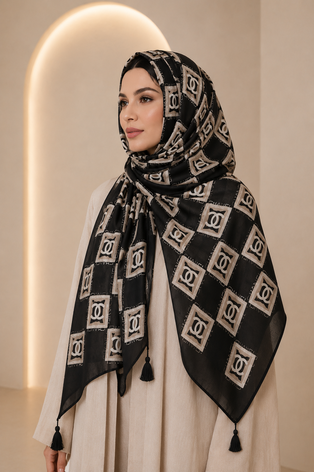 شال روزمره طرح چنل رنگ مشکی