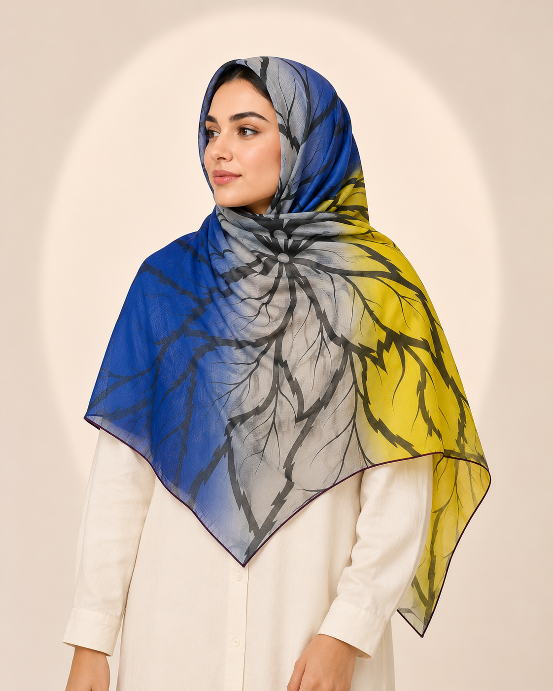 روسری مجلسی قواره دار طرح گل آبرنگی