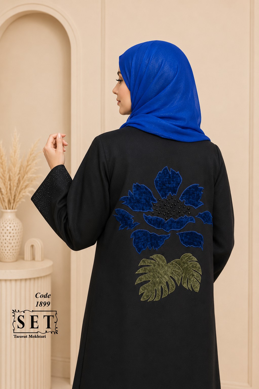 مانتو مجلسی مخمل دوزی سورمابی مدل حورا برند SET