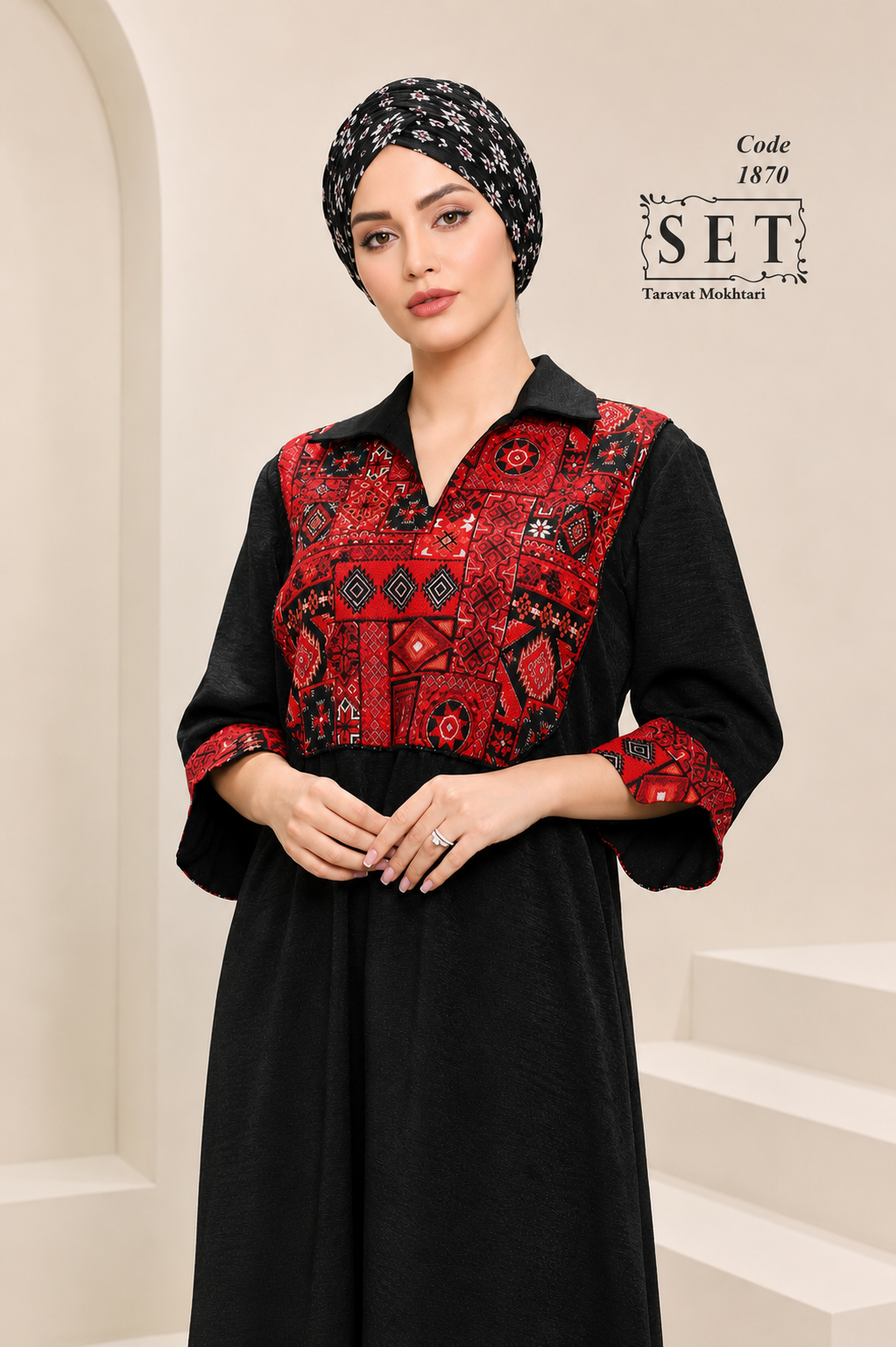 کفتان سوزندوزی مدل ماریا رنگ مشکی برند SET