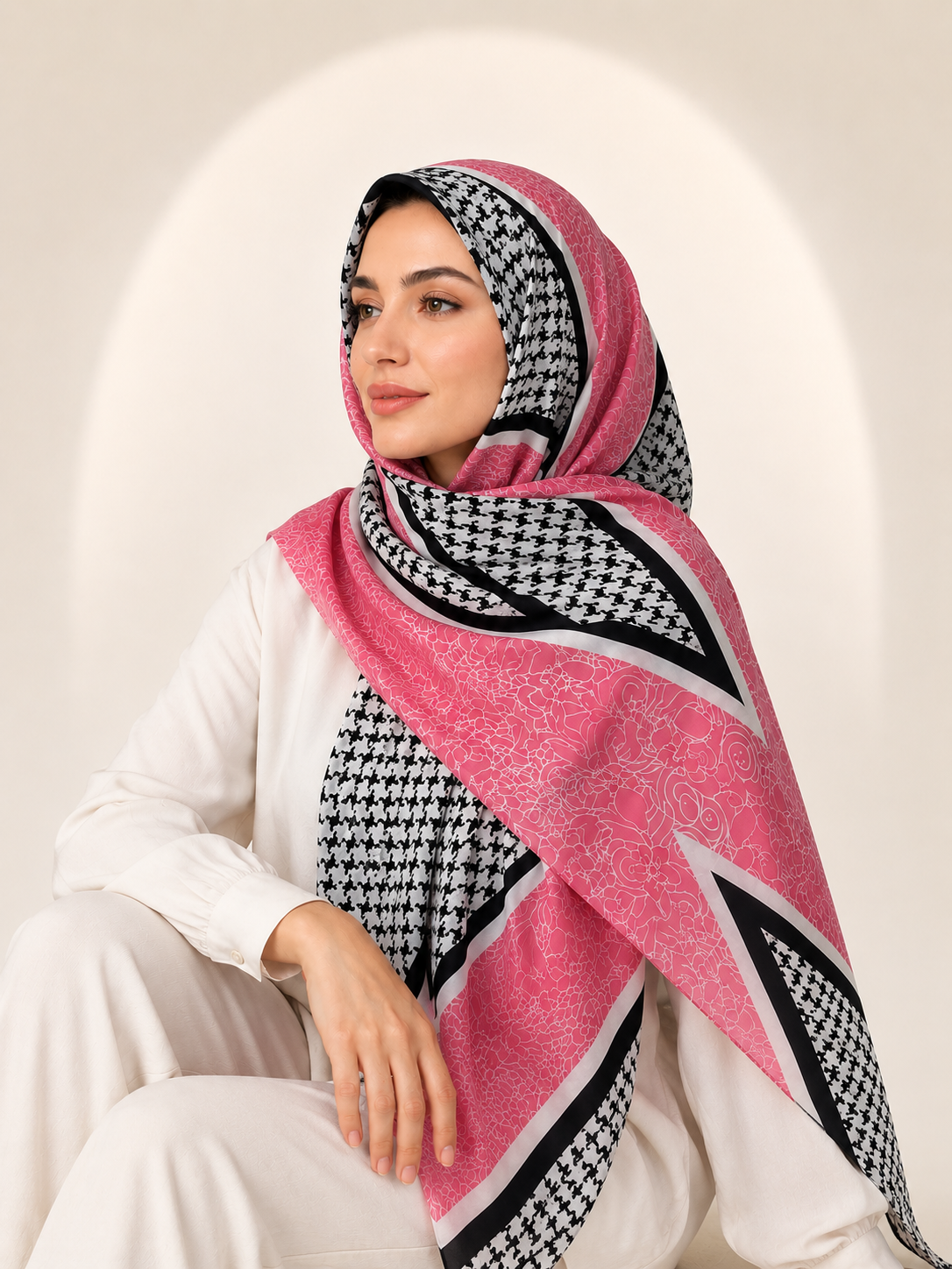 شال روزمره طرح پیرودوپل رنگ سرخابی