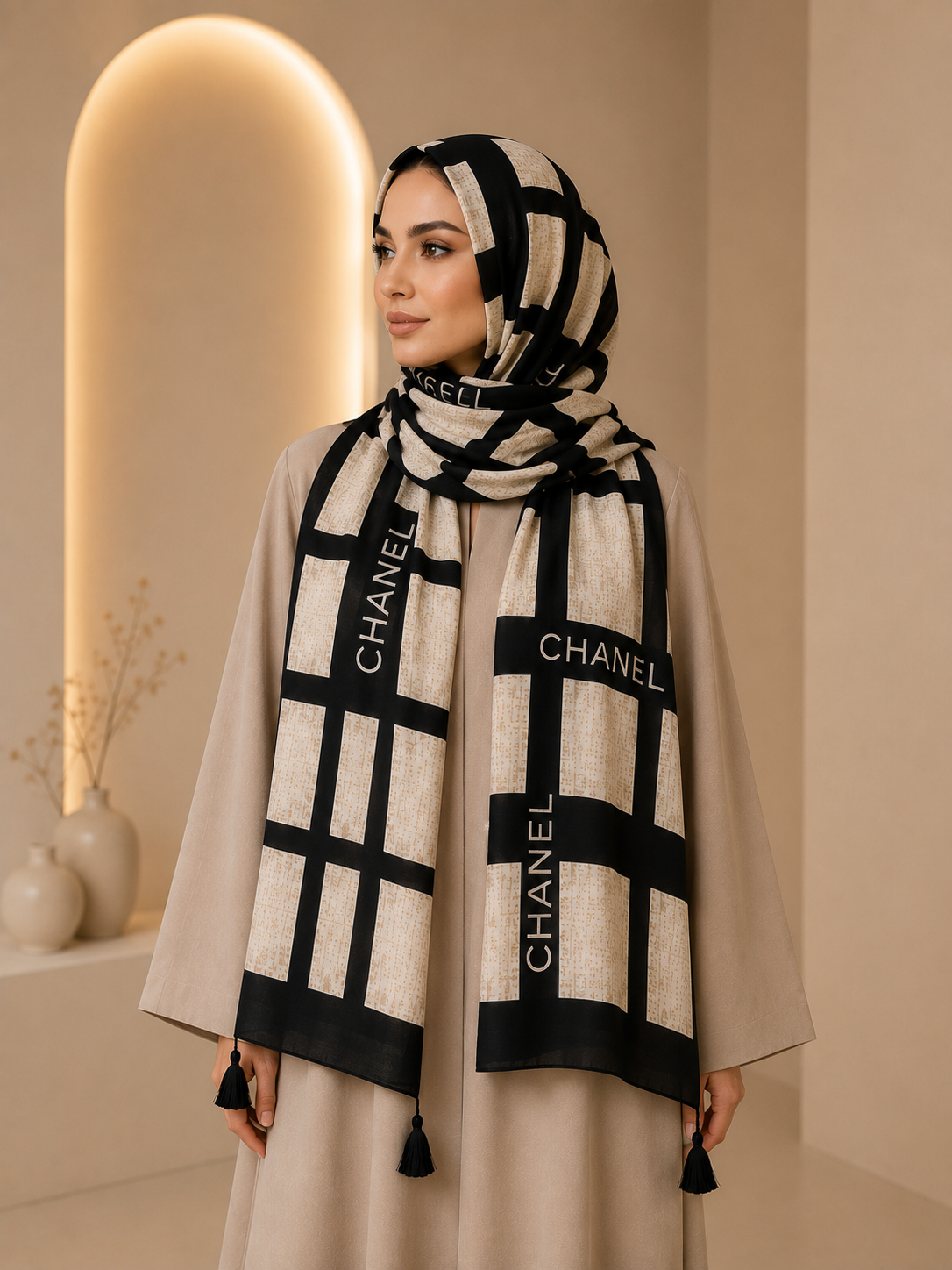 شال روزمره طرح لِگو چنل رنگ مشکی