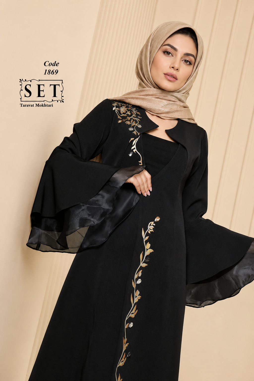 مانتو مجلسی مدل گندم رنگ مشکی برند SET
