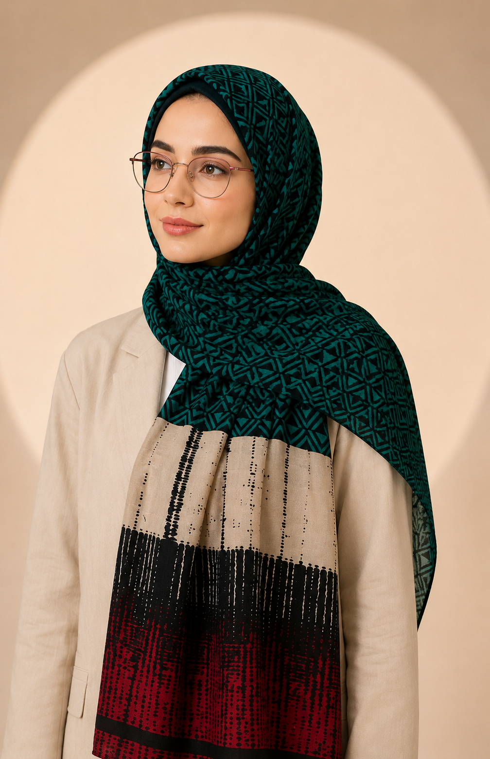 شال هندسی رنگ سبز