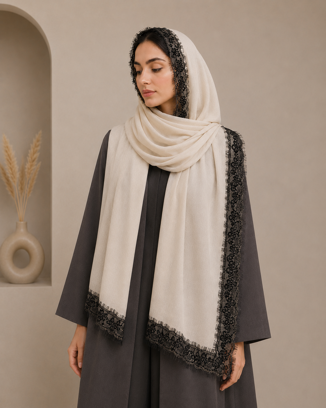شال روزمره مادام گیپور مشکی