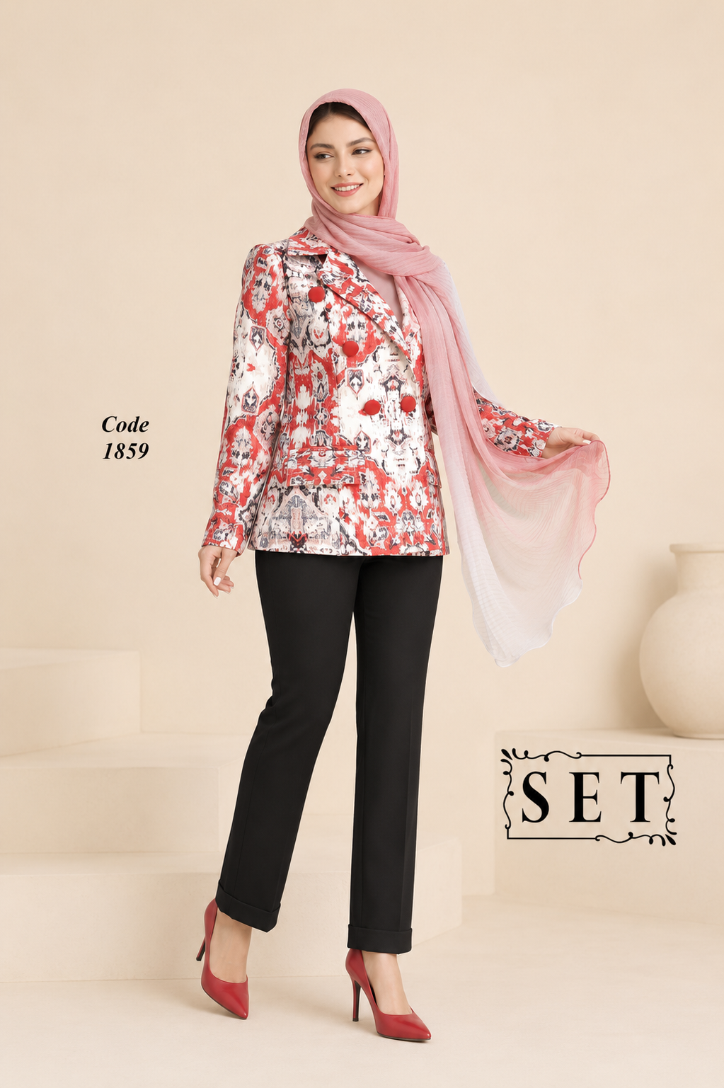 کت و شلوار مدل مهدیس طرح کهن نقش برند SET