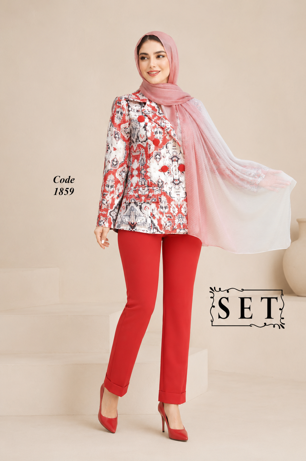 کت و شلوار مدل مهدیس طرح کهن نقش برند SET