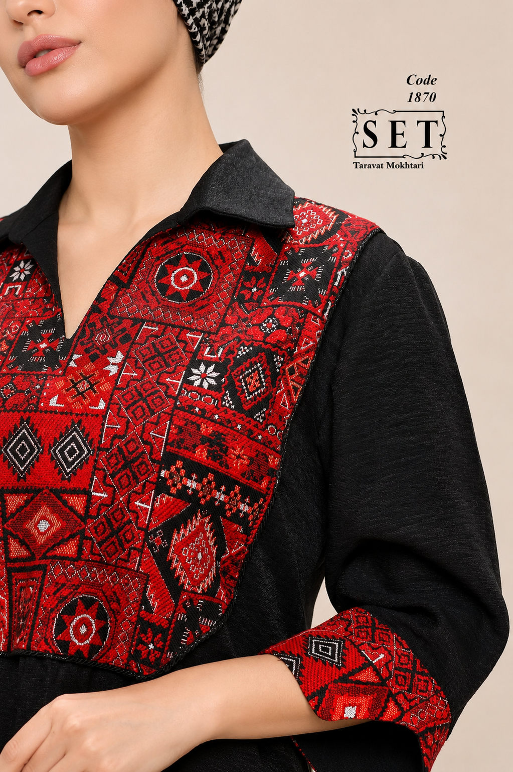 کفتان سوزندوزی مدل ماریا رنگ مشکی برند SET
