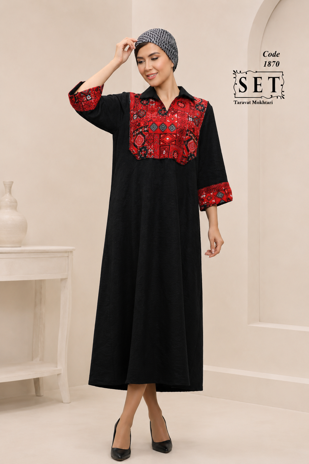 کفتان سوزندوزی مدل ماریا رنگ مشکی برند SET